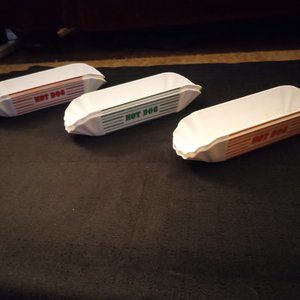 Vtg Plastic Hot Dog Holder - 6 Red White, & Blue Stripe Trays Party Cookout